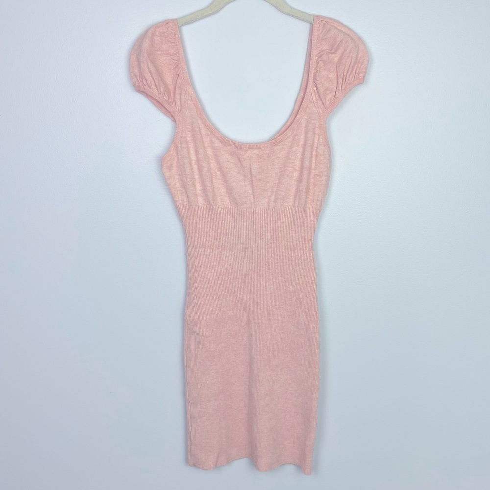 Le Lis Blush Pink Short Puff Sleeve Sweater Mini Dress